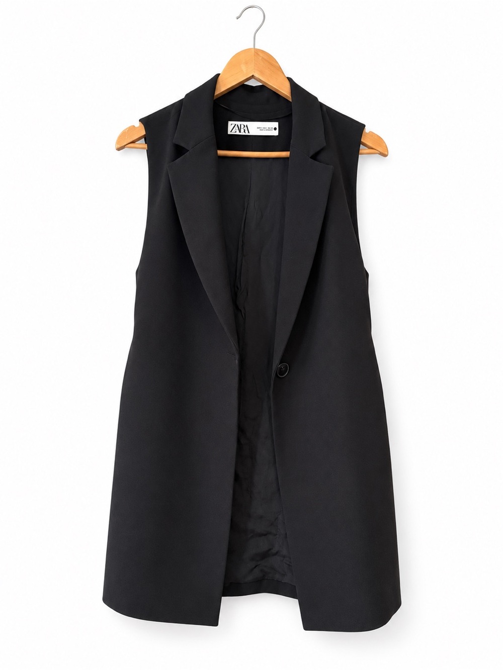 Zara Black Sleeveless Longline Blazer Vest Size S